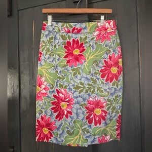 VINTAGE Floral print TALBOTS Pencil Skirt 100%Cotton Dahlia Tropical Sz: 4